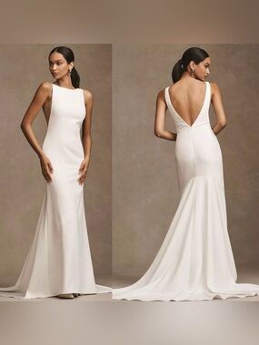 Watters Hyde 66314R Wedding Dress – Size 12 Modern Low‑Back Crepe Gown